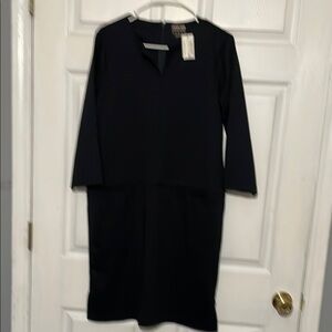 Lands' End Black V-Neck Sheath Dress 3/4 Sleeve